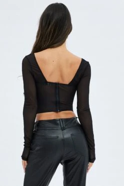 Black Corset Top Sweetheart Neck Long Sleeve Lace -FabWear Shop wc1604 36w black 5