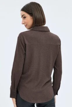 Brown Shirt Long Sleeve Collared Neck Textured -FabWear Shop wc1607 81wb chocolate 5
