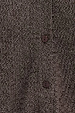 Brown Shirt Long Sleeve Collared Neck Textured -FabWear Shop wc1607 81wb chocolate 6