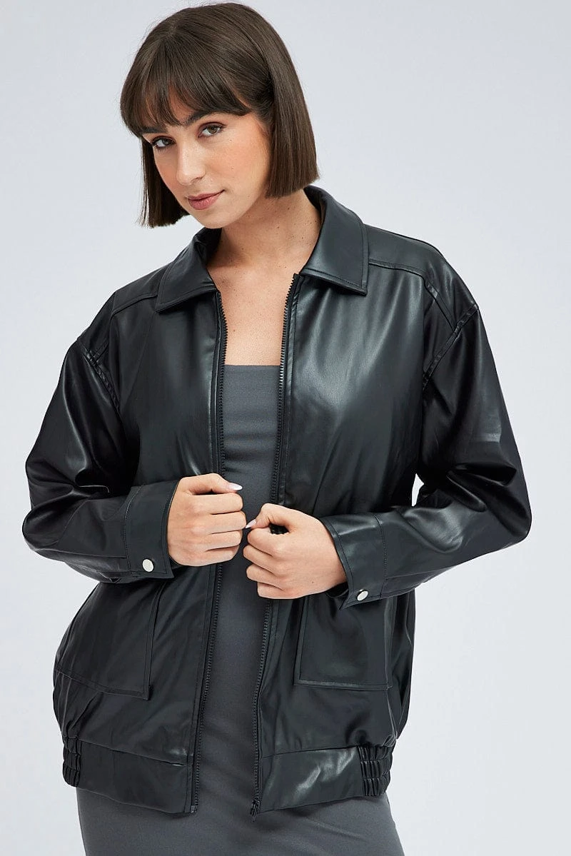 Black Faux Leather Jacket Long Sleeve 1 Black Faux Leather Jacket Long Sleeve
