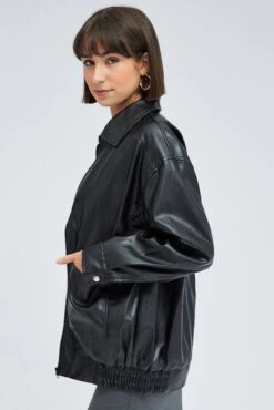 Black Faux Leather Jacket Long Sleeve 9 Black Faux Leather Jacket Long Sleeve -FabWear Shop wc1655 33wb black 4