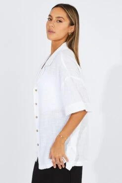 White Shirt Short Sleeve Collared Neck -FabWear Shop wc1676f 47wk white 4