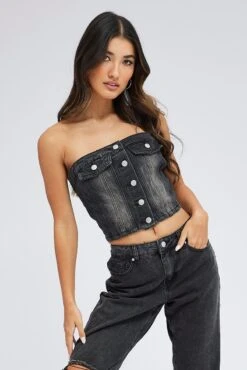 Black Bandeau Top Sleeveless Corset -FabWear Shop wc1687 20wb wash black 3
