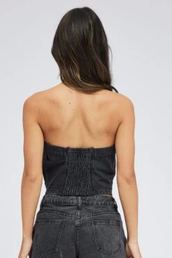Black Bandeau Top Sleeveless Corset -FabWear Shop wc1687 20wb wash black 5