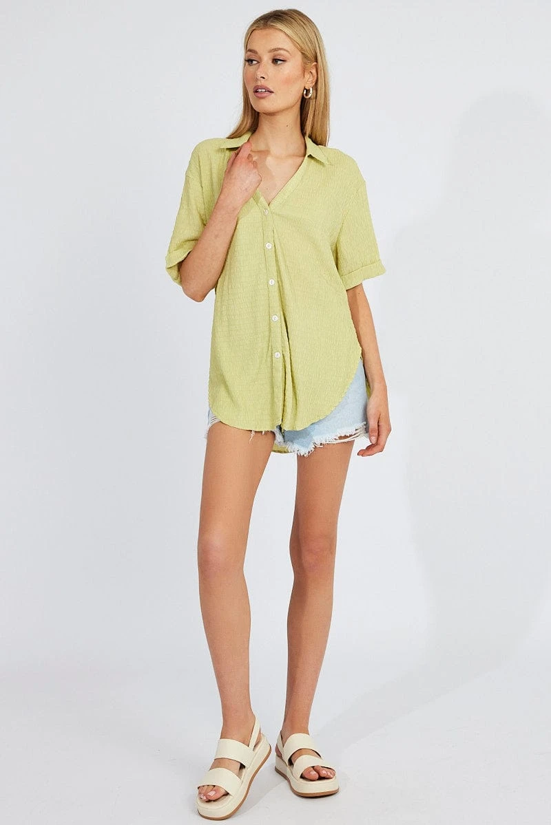 Green Textured Shirt Short Sleeve 2 Green Textured Shirt Short Sleeve - Image 2