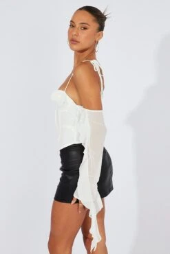 White Corset Top Off The Shoulder Ruffle Sleeves -FabWear Shop wc2246 34zb white 4