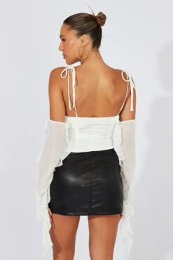 White Corset Top Off The Shoulder Ruffle Sleeves -FabWear Shop wc2246 34zb white 5