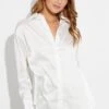 White Satin Long Sleeve Button Up Collared Shirt
