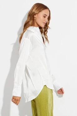 White Satin Long Sleeve Button Up Collared Shirt 9 White Satin Long Sleeve Button Up Collared Shirt -FabWear Shop wc2470 33w white 4