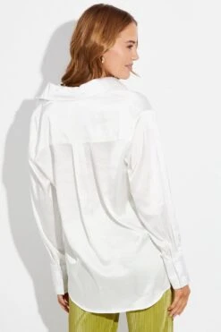 White Satin Long Sleeve Button Up Collared Shirt 10 White Satin Long Sleeve Button Up Collared Shirt -FabWear Shop wc2470 33w white 5