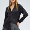 Black Satin Shirt Long Sleeve Collared Neck