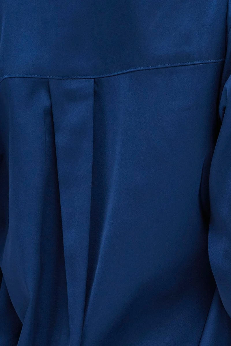Blue Shirt Long Sleeve Collared Longline Satin 6 Blue Shirt Long Sleeve Collared Longline Satin - Image 6