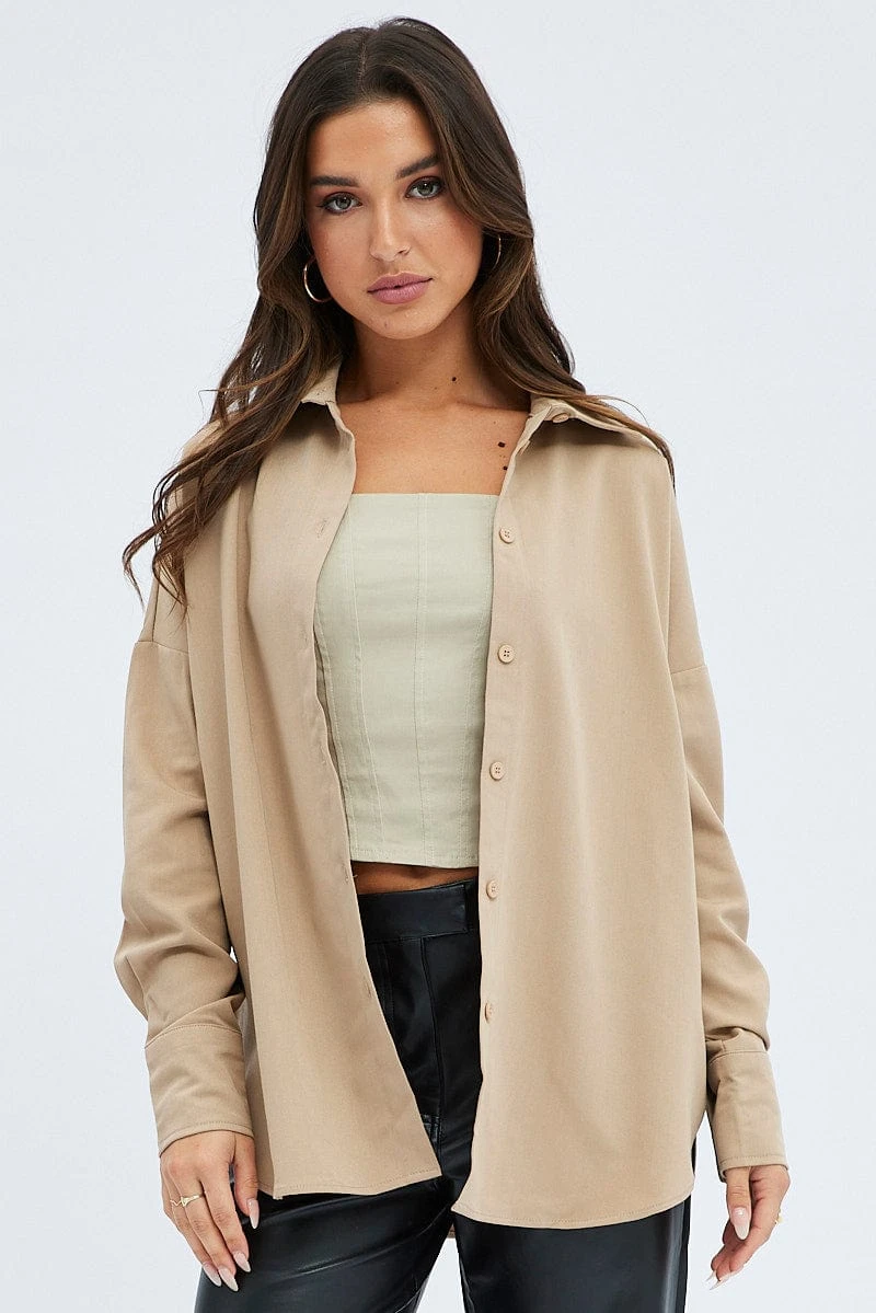 Camel Shirt Long Sleeve Collared Oversized Button Up 3 Camel Shirt Long Sleeve Collared Oversized Button Up - Image 3