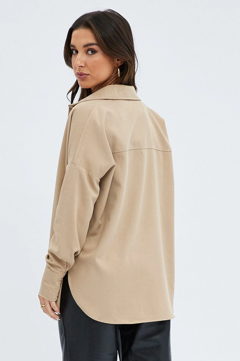Camel Shirt Long Sleeve Collared Oversized Button Up 5 Camel Shirt Long Sleeve Collared Oversized Button Up - Image 5