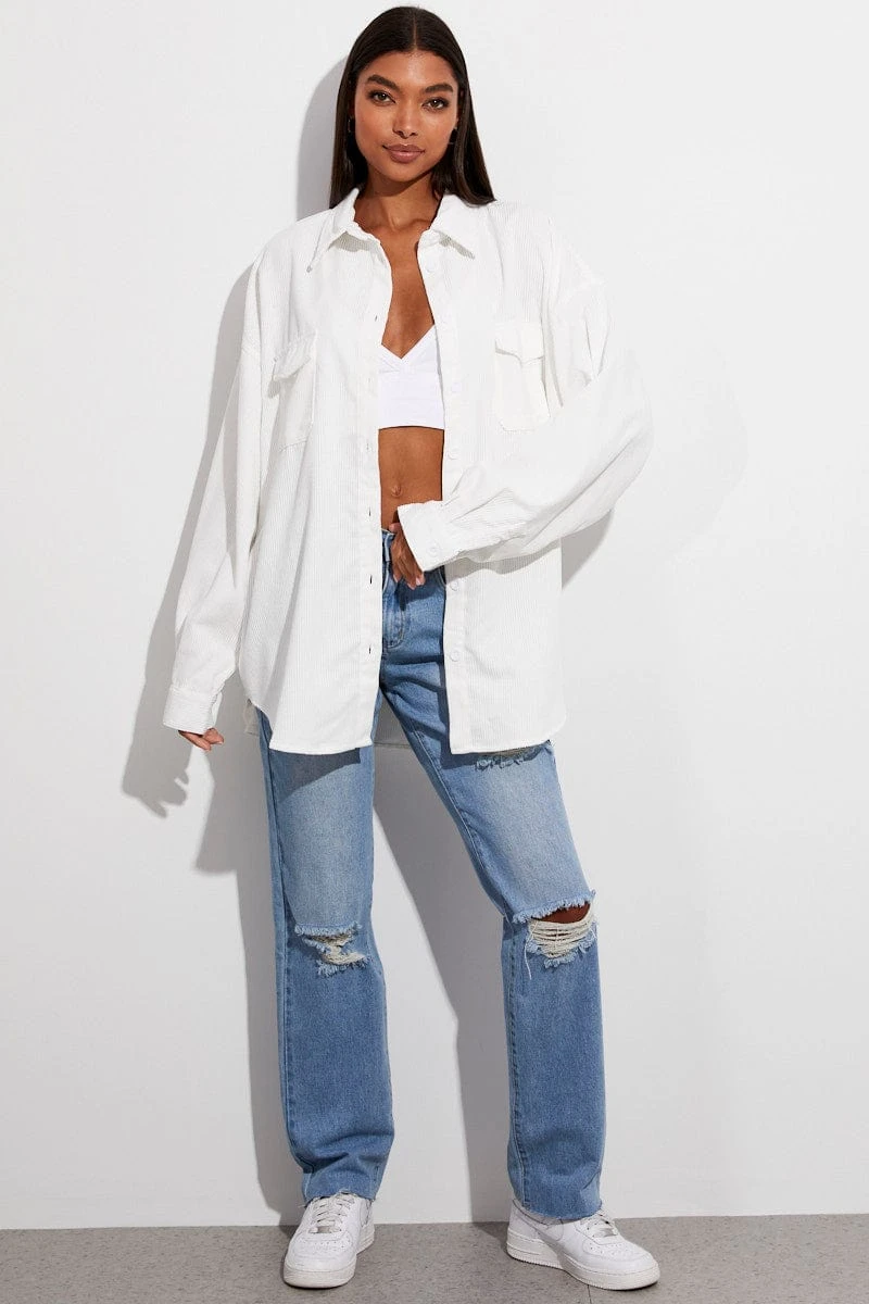 White Textured Shirt Long Sleeve 2 White Textured Shirt Long Sleeve - Image 2