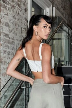 White Corset Top Sleeveless Square Neck Structured -FabWear Shop wc9062 47w white 5