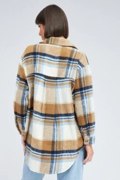 Brown Check Long Checked Print Jacket Long Sleeves -FabWear Shop wcc8248c 36w check 5