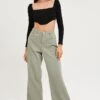 Green Wide Leg Denim Jeans High Rise