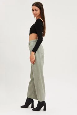 Green Wide Leg Denim Jeans High Rise -FabWear Shop wide leg jean green wide leg denim jeans high rise 32965611815105