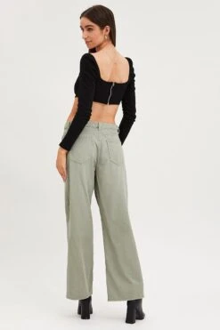Green Wide Leg Denim Jeans High Rise -FabWear Shop wide leg jean green wide leg denim jeans high rise 32965611847873