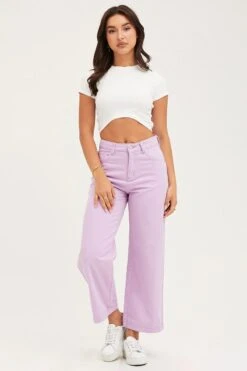 Purple Denim Jeans Wide Leg High Rise Cropped -FabWear Shop wide leg jean purple denim jeans wide leg high rise cropped 32965617647809