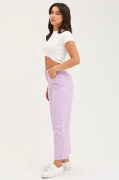 Purple Denim Jeans Wide Leg High Rise Cropped -FabWear Shop wide leg jean purple denim jeans wide leg high rise cropped 32965617680577