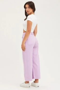Purple Denim Jeans Wide Leg High Rise Cropped -FabWear Shop wide leg jean purple denim jeans wide leg high rise cropped 32965617713345