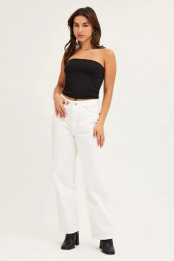 White Denim Jeans High Rise Wide Leg