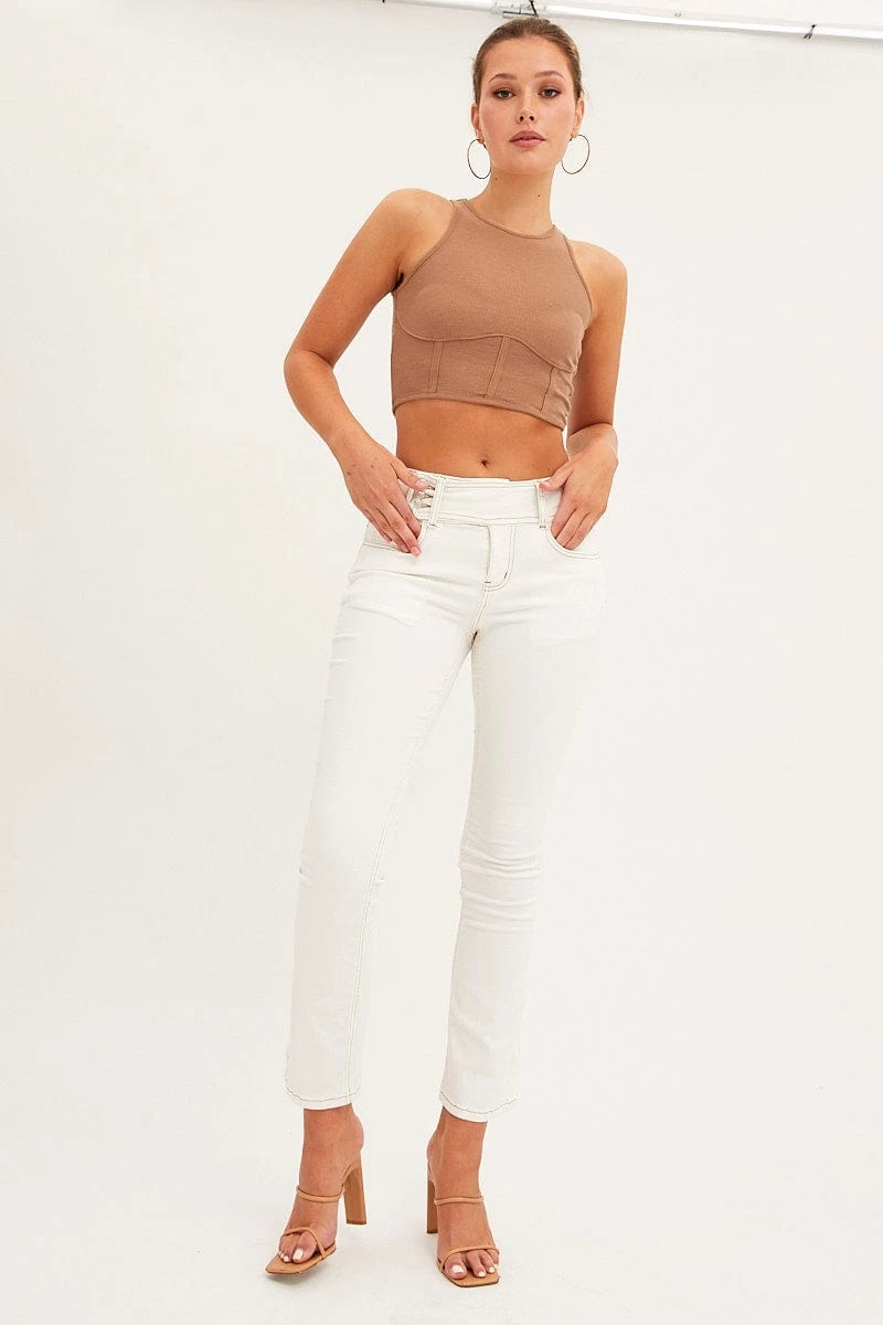 White Low Waist Belted Flared Jeans 3 White Low Waist Belted Flared Jeans - Image 3