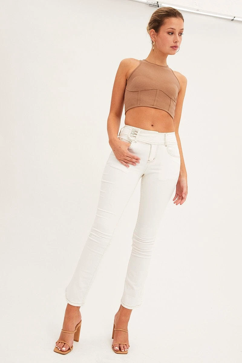 White Low Waist Belted Flared Jeans 1 White Low Waist Belted Flared Jeans