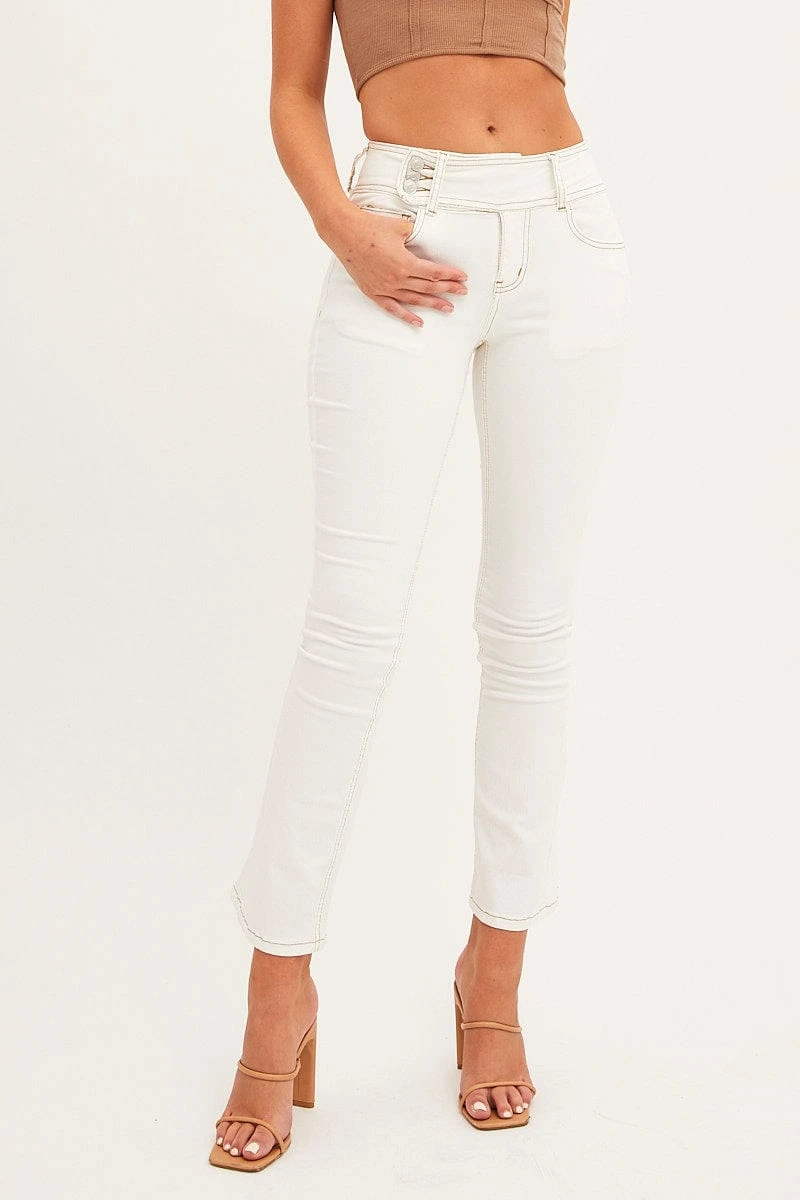 White Low Waist Belted Flared Jeans 2 White Low Waist Belted Flared Jeans - Image 2