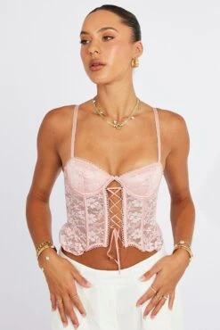 Pink Lace Corset Top -FabWear Shop wl000202 51b pink 3